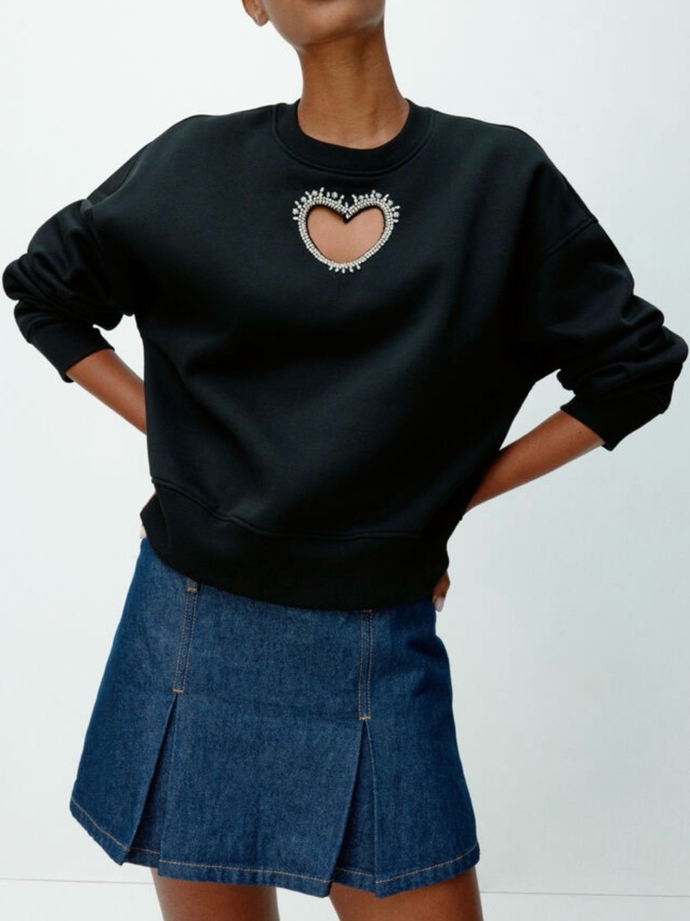 Black Heart Cutout Embellished Sweatshirt - h&m